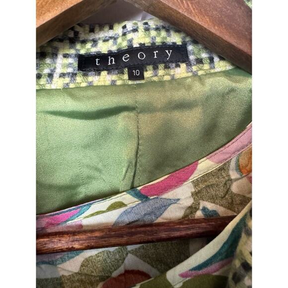 Green Plaid Theory Blazer Jacket Coat Wool Angora Blend Womens Sz 10 Tweed - Picture 11 of 16
